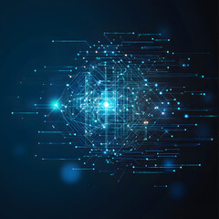 Poster - A digital abstract background with glowing blue and purple connections forms the shape of an AI brain on a dark gradient, ideal for tech presentations and social network banners.