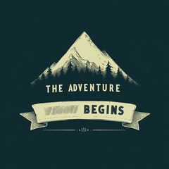 Poster - Logo, elegant style with text THE ADVENTURE BEGINS, soft lines and shapes, simple minimalistic style