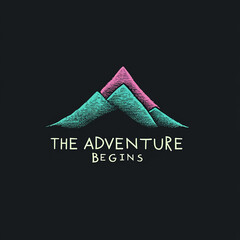 Poster - Logo, elegant style with text THE ADVENTURE BEGINS, soft lines and shapes, simple minimalistic style