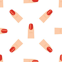 Poster - Seamless pattern of woman fingers with red nail polish, creating a stylish and repetitive design on a white background