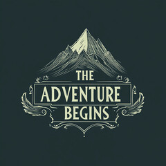 Poster - Logo, elegant style with text THE ADVENTURE BEGINS, soft lines and shapes, simple minimalistic style