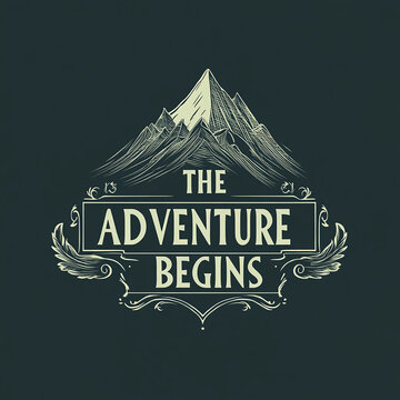 Logo, elegant style with text THE ADVENTURE BEGINS, soft lines and shapes, simple minimalistic style