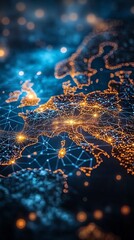 Aufkleber - A digital map of Europe with glowing lines and points of light, representing connections and communication.