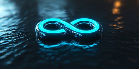 Poster - A glowing blue infinity symbol on a reflective dark surface.