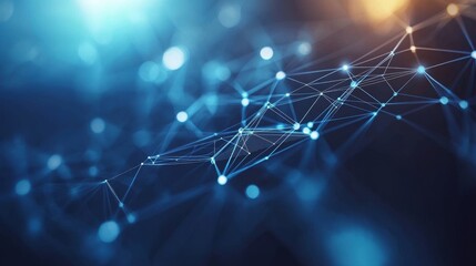 Poster - A digital, blue background featuring pixelated elements, suggesting a network connection. It represents the world of technology, business, and science.