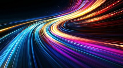 Poster - A dazzling display of neon lights streaks across a futuristic space scene. The colors pulse and explode as if a spaceship is traveling at incredible speed.