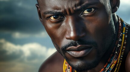 Poster - A man with a beard and a necklace is looking at the camera