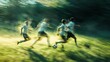 © VK Studio - Blurred motion captures children playing soccer on a sunlit grass field, embodying energy, excitement, and the carefree spirit of childhood.