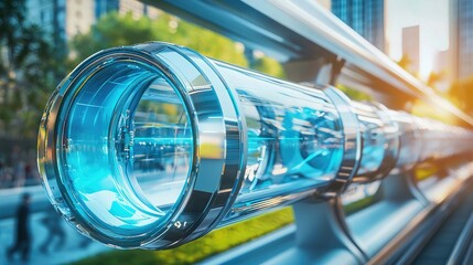 Aufkleber - A hyperloop concept in an urban environment, with futuristic design and high-speed travel. 