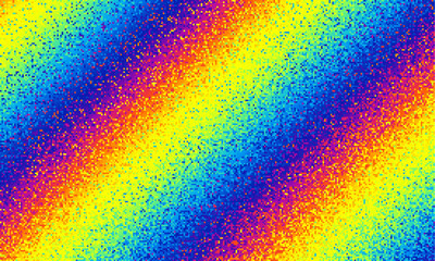 Leinwandbilder - Pixelated rainbow diagonal gradient background with dither effect. Colorful mosaic pixel art texture. Vintage retro vector illustration
