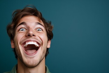 Poster - Detailed hyper-realistic image of laughing eyes and a beaming face, showing genuine happiness and warmth