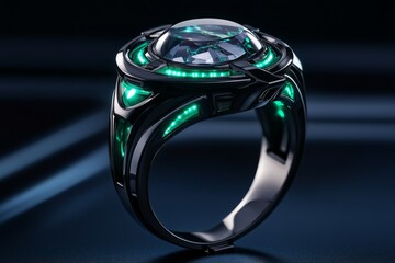 Aufkleber - High-tech ring with LED light details and a transparent gemstone, in a sleek, modern design