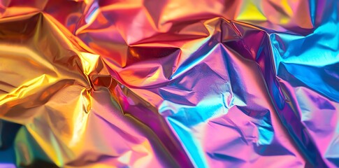 Aufkleber - Close-up abstract background with wrinkled iridescent foil surface.