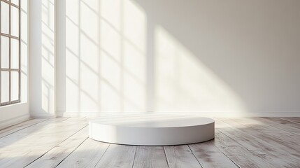 Leinwandbilder - Clean, white display pedestal in an empty room with soft natural light, perfect for highlighting individual products