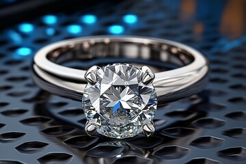 Poster - Pixel art of a diamond ring with a shiny gemstone in retro 8-bit style, capturing a nostalgic feel