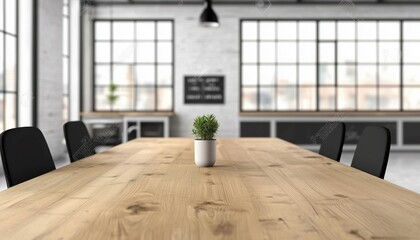 Poster - Blurry Office Interior: Contemporary Workspace With Black, White, And Wooden Furniture, No Partitions.