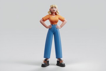 Poster - A 3D cartoon woman with blonde hair and a confident smile  standing with hands on hips.