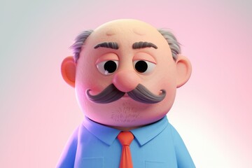 Poster - A 3D cartoon depiction of a man with a mustache  wearing a blue shirt and red tie.