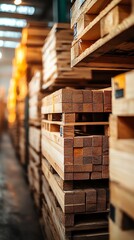 Aufkleber - Stacked wooden pallets in a warehouse.