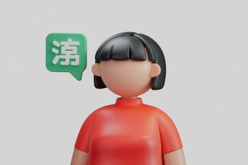 Aufkleber - 3D cartoon of a woman with black hair and red shirt  a speech bubble with a Chinese character.