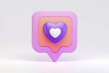 Fototapete - 3D render of a purple heart inside a pink speech bubble