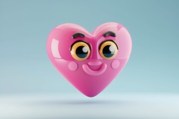 Poster - A pink heart with a smiling face  big eyes  and rosy cheeks