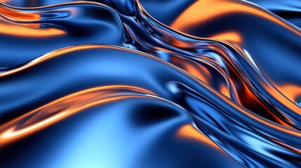 Poster - An abstract close-up of shimmering blue and orange metallic waves, creating a dynamic visual texture.