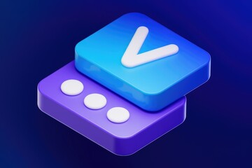Poster - 3D blue and purple icon with white letter V and circles