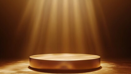 Poster - Golden 3d Geometric Shapes Enhance Product Presentation On Pedestal Spotlight For Showcase, Promotion, And Sale Opportunities