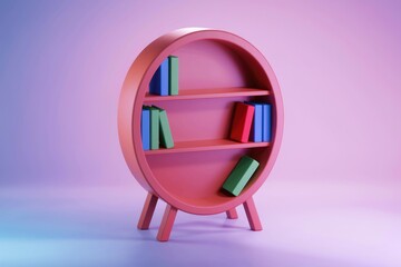 Aufkleber - Circular bookshelf with colorful books on a purple background.