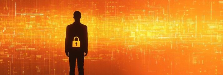 Fototapete - A person’s silhouette is prominently displayed against a bright digital background, symbolizing the importance of privacy in AI. Generative AI