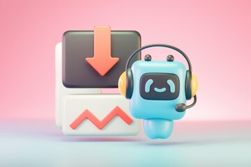 Aufkleber - A 3D rendering of a blue robot with headphones and a download icon.