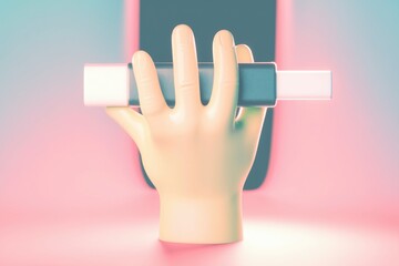 Fototapete - A 3D rendered hand holding a black and white object.