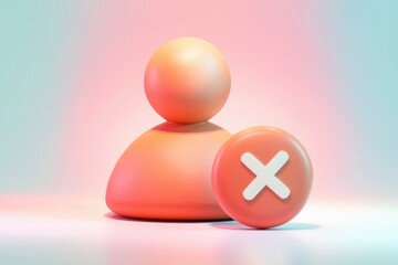 Fototapete - 3D render of a user icon with a red cross  symbolizing account deletion