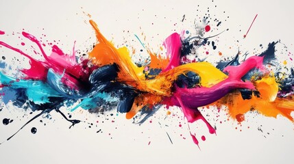 Poster - A vibrant abstract painting featuring dynamic splashes of blue, pink, orange, and black, creating a lively visual impact.