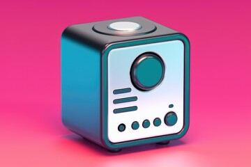 Poster - A retro style radio with a teal and silver finish.