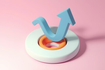 Poster - A blue arrow pointing upwards  resting on a circle with a smaller circle inside