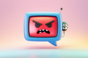 Poster - Angry cartoon television with microphone.