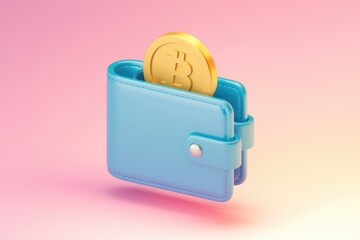 Poster - A blue wallet with a gold Bitcoin coin sticking out.