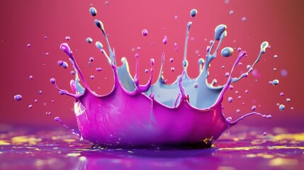 Poster - Colorful splash with vibrant purple and blue paint against a blurred background, capturing a dynamic moment of creativity.