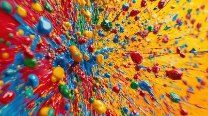 Poster - Colorful paint splashes in vibrant hues create a dynamic, abstract explosion of fun and creativity.