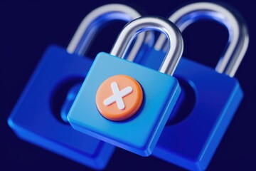 Blue padlocks with a white cross on a orange circle