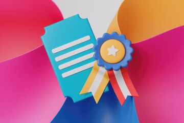 Aufkleber - A blue ticket with a gold star and a ribbon.