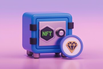 Aufkleber - A blue safe with the word NFT on it  next to a diamond.