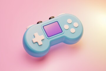 Poster - A blue and white gamepad on a pink background.