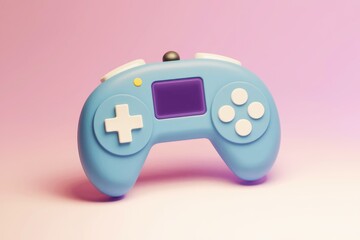 Poster - A blue video game controller on a pink background.