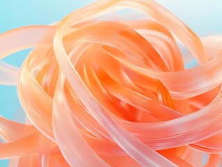 Poster - Abstract close-up of orange translucent rubber bands twisted together on a blue background.