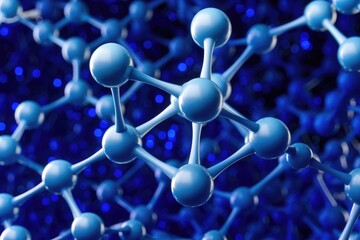 Fototapete - A close up of a 3D model of a molecule structure  showing the interconnected blue spheres.