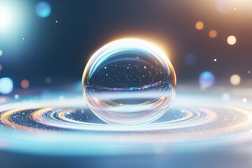 Poster - A Floating Soap Bubble With Vibrant Rainbow Colors in a Dark Background Captured in High Detail