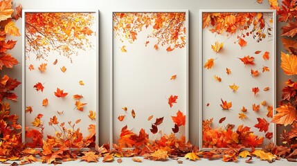 Poster - Vertical banner set for autumn sale with fall leaves perfect for promoting fall sales and special offers